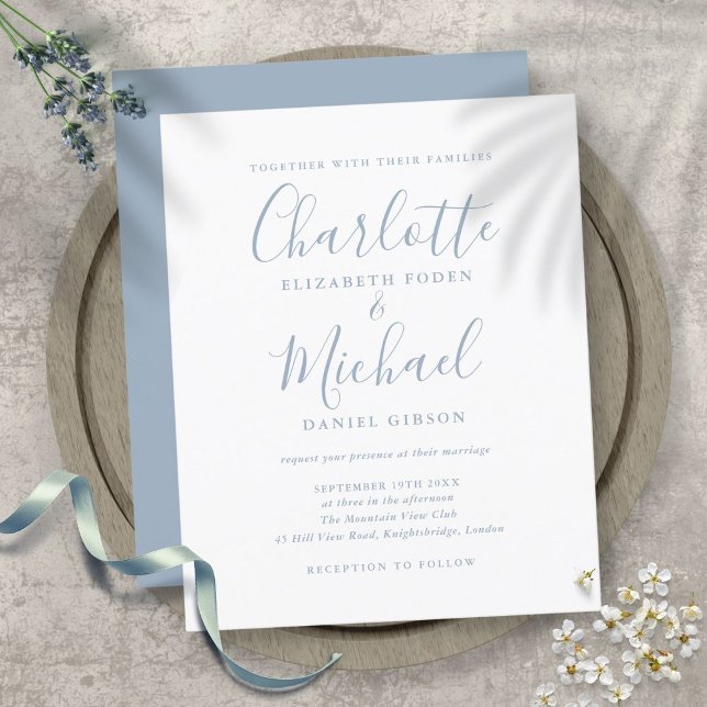 Budget Simple Dusty Blue Script Wedding Invitation (Creator Uploaded)