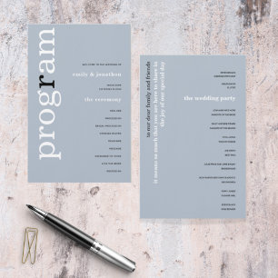BUDGET Simple Dusty Blue Text Wedding Program