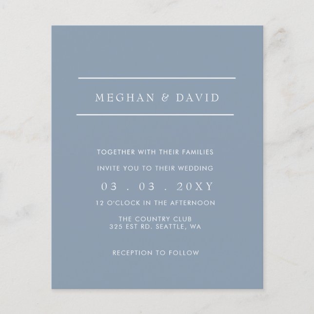 Budget Simple Dusty Blue Wedding  Invitation (Front)