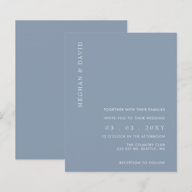 Budget Simple Dusty Blue Wedding Invitation (Front/Back)