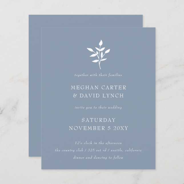 Budget Simple Dusty Blue Wedding Invitation (Front/Back)