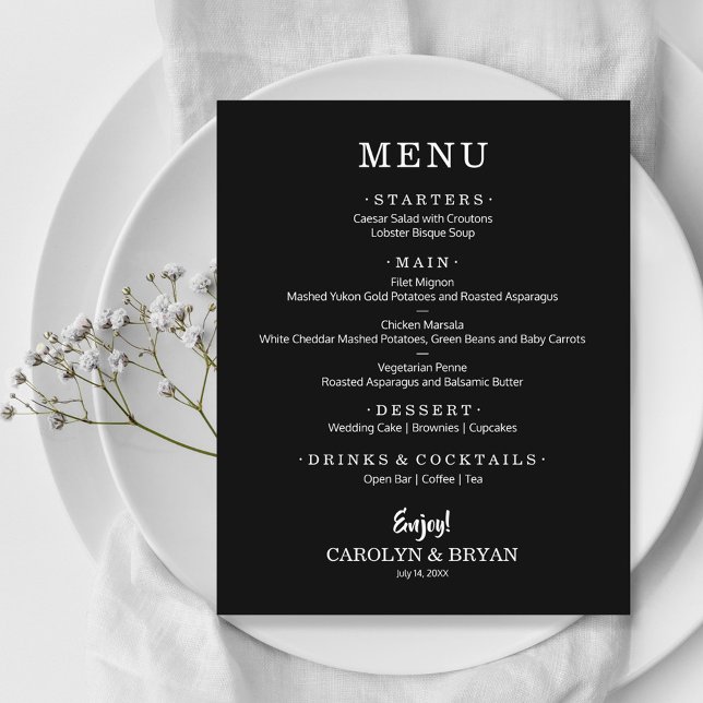 Budget Simple Elegant Black Wedding Dinner Menu (Creator Uploaded)