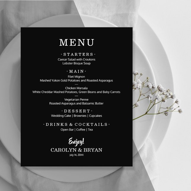 Budget Simple Elegant Black Wedding Dinner Menu (Creator Uploaded)