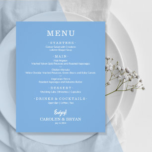 Budget Simple Elegant Blue Wedding Menu