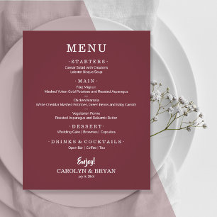 Budget Simple Elegant Burgundy Wedding Menu