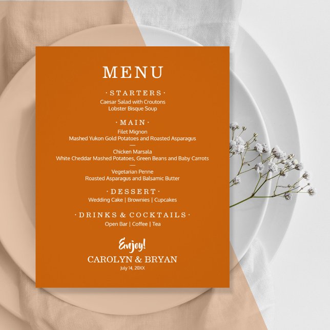 Budget Simple Elegant Burnt Orange Wedding Menu (Creator Uploaded)