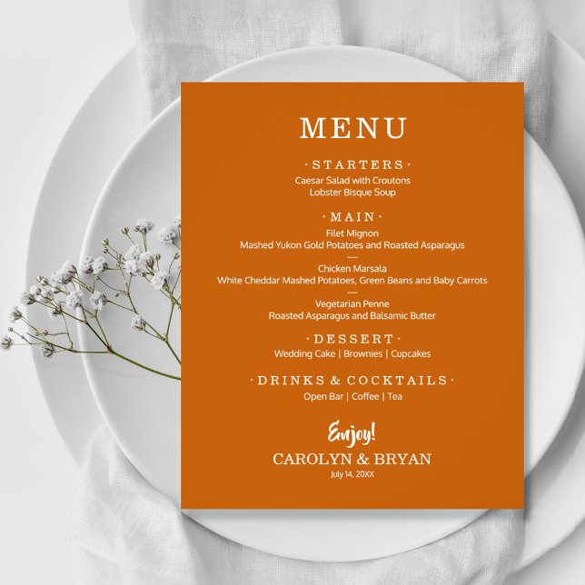Budget Simple Elegant Burnt Orange Wedding Menu (Creator Uploaded)