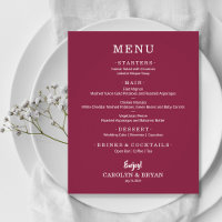 Budget Simple Elegant Cranberry Wedding Menu
