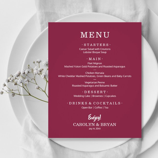 Budget Simple Elegant Cranberry Wedding Menu (Creator Uploaded)