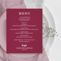Budget Simple Elegant Cranberry Wedding Menu