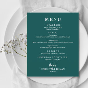 Budget Simple Elegant Dark Teal Wedding Menu