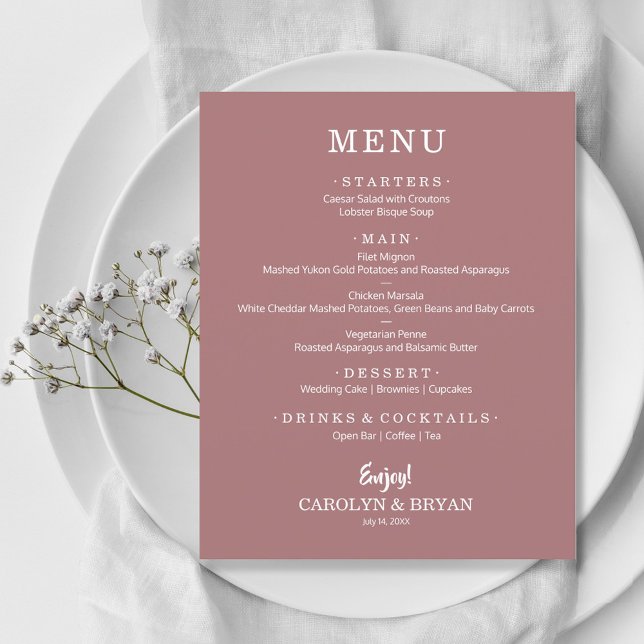 Budget Simple Elegant Desert Rose Wedding Menu (Creator Uploaded)