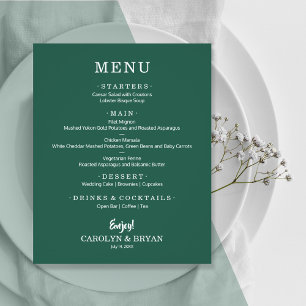 Budget Simple Elegant Emerald Green Wedding Menu