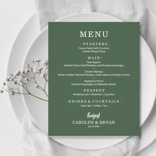 Budget Simple Elegant Evergreen Wedding Menu (Creator Uploaded)