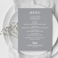 Budget Simple Elegant Grey Wedding Menu