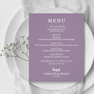 Budget Simple Elegant Lavender Wedding Menu