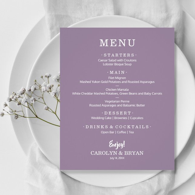 Budget Simple Elegant Lavender Wedding Menu (Creator Uploaded)