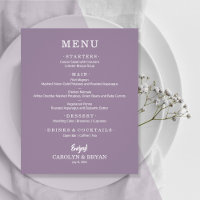 Budget Simple Elegant Lavender Wedding Menu