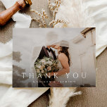 Budget Simple Elegant Modern Wedding Photo Thank You Card<br><div class="desc">This budget flat wedding thank you card features your full wedding photo,  with elegant type overlay. Customise your special wedding thank you on the back,  or remove it to leave the back blank for your handwritten message of thanks.</div>