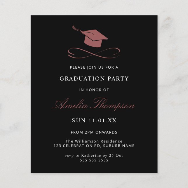 Budget Simple Elegant Pink and Black Graduation (Front)