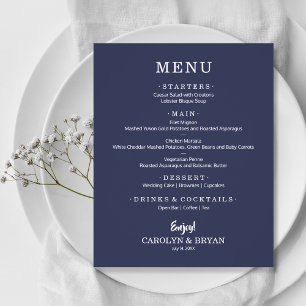 Budget Simple Elegant Sapphire Blue Wedding Menu