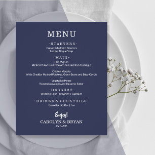 Budget Simple Elegant Sapphire Blue Wedding Menu