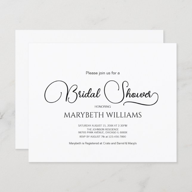 Budget Simple Elegant Script Bridal Shower  (Front/Back)
