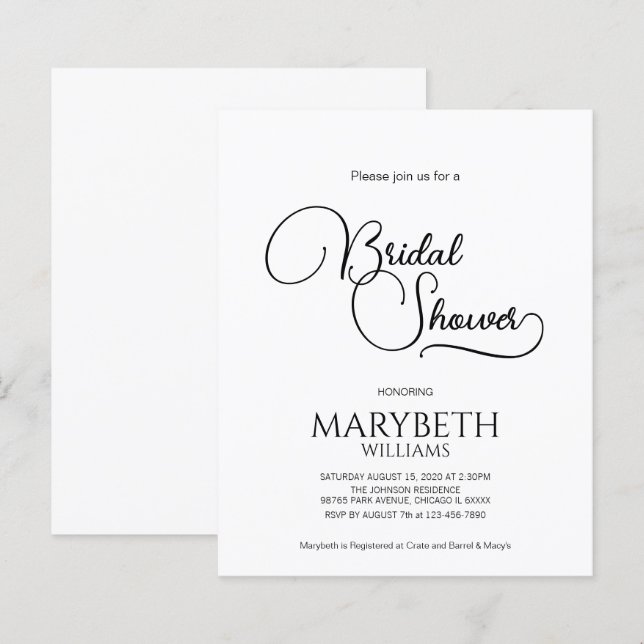 Budget Simple Elegant Script Bridal Shower (Front/Back)