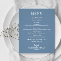 Budget Simple Elegant Slate Blue Wedding Menu