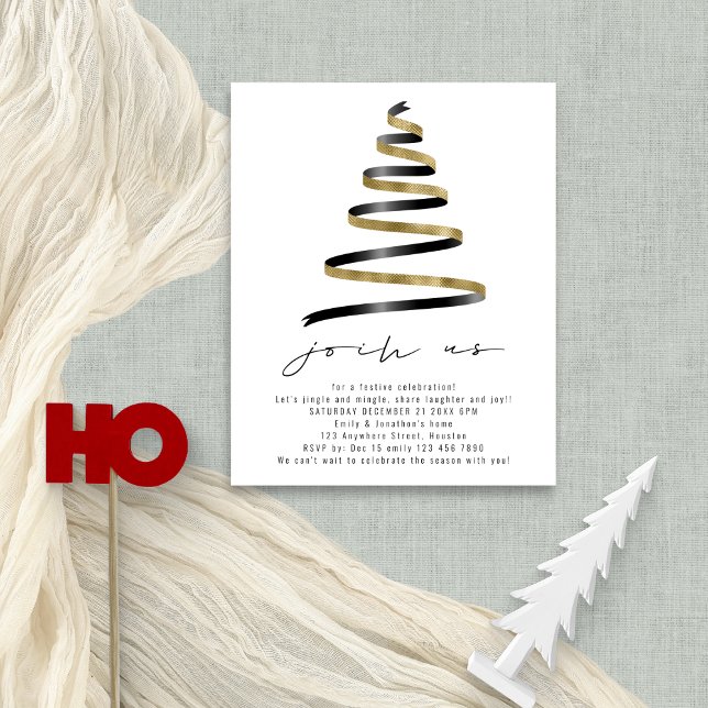 Budget Simple Gold Black Tree Christmas Party (Budget price smaller 4.5 x 5.6" alternative)