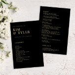 Budget simple gold black wedding program<br><div class="desc">Moody faux gold and black trendy minimalist contemporary typography personalised budget affordable wedding program template.             Easy to personalise on both sides!</div>