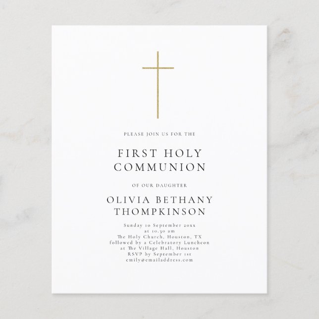 Budget Simple Gold Cross First Holy Communion (Front)