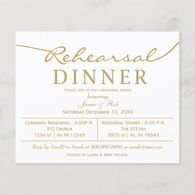 Budget Simple Gold Rehearsal Dinner Invitation (Front)