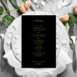 Budget simple gold script black wedding menu<br><div class="desc">Simple white trendy minimalist calligraphy script custom text template BUDGET affordable black wedding menu card. PLEASE READ THIS BEFORE PURCHASING! This is a budget wedding card printed on a paper sheet (each sheet has one card). For the best rapport price quality, our advice is to choose the Semi-Gloss paper type...</div>