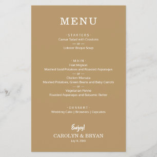 Budget Simple Gold Wedding Menu