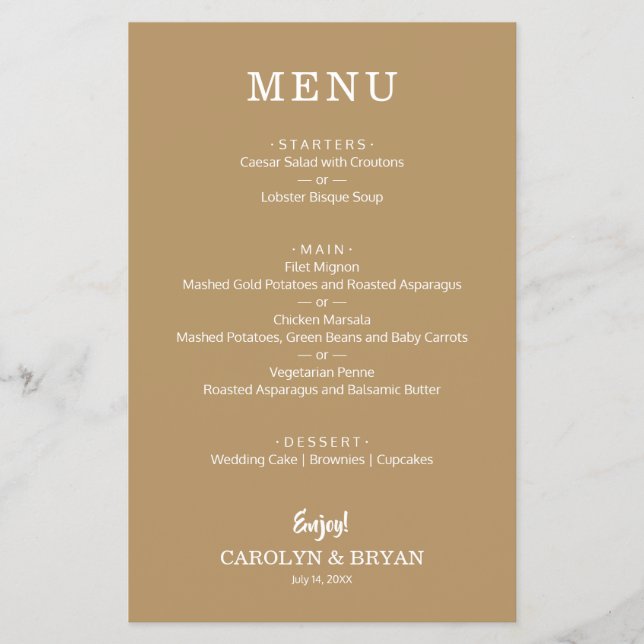 Budget Simple Gold Wedding Menu (Front)
