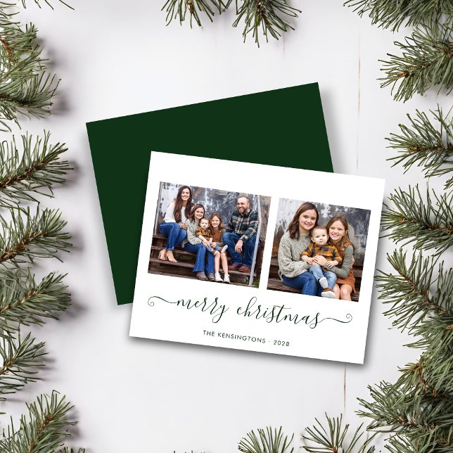 BUDGET Simple Green Script Merry Christmas Photo (BUDGET Simple Green Script Merry Christmas Photo Card)