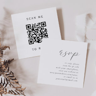 Budget Simple Grey Script Wedding QR Code RSVP Enclosure Card