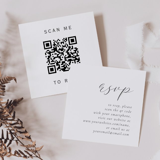 Budget Simple Grey Script Wedding QR Code RSVP Enclosure Card (Creator Uploaded)
