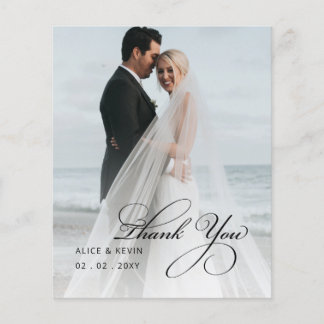 Budget Simple Handwritten Photo Wedding Thank You 