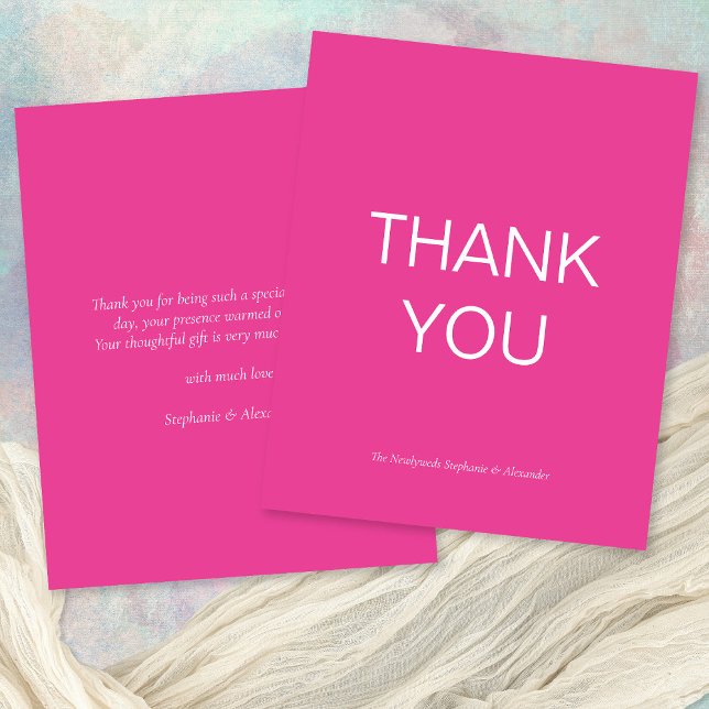 Budget Simple Hot Pink Custom Thank You Card (Front and back view)