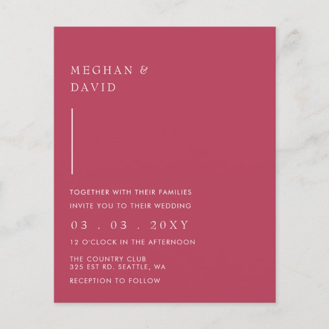 Budget Simple Magenta Wedding Invitation (Front)