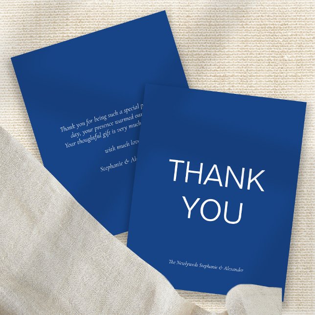 Budget Simple Mid Blue Custom Thank You Card (Front and back view. Budget price smaller 4.5 x 5.6" alternative)