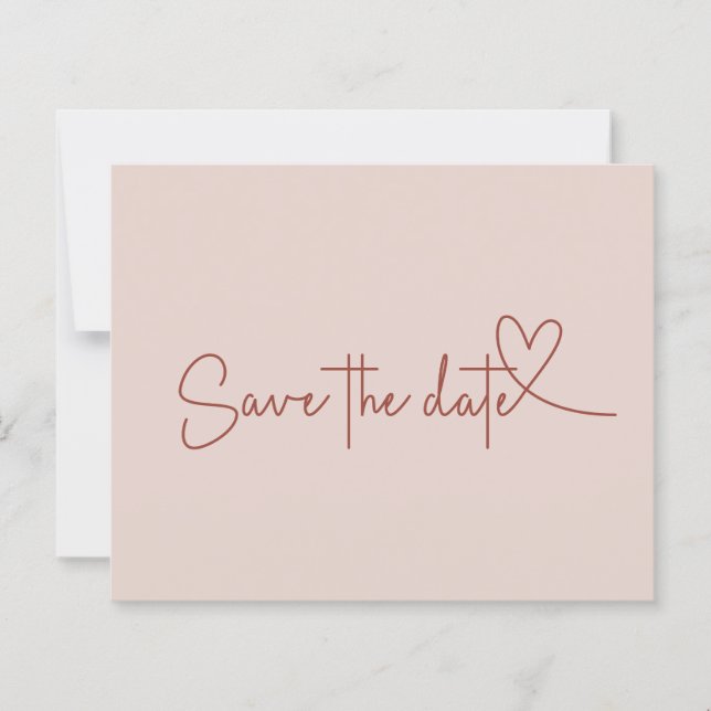 Budget Simple Minimal Pink Tan Save the Date (Front)