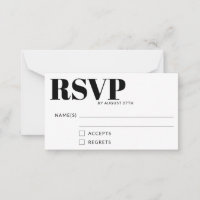 Budget Simple Minimalist Black and White RSVP Card