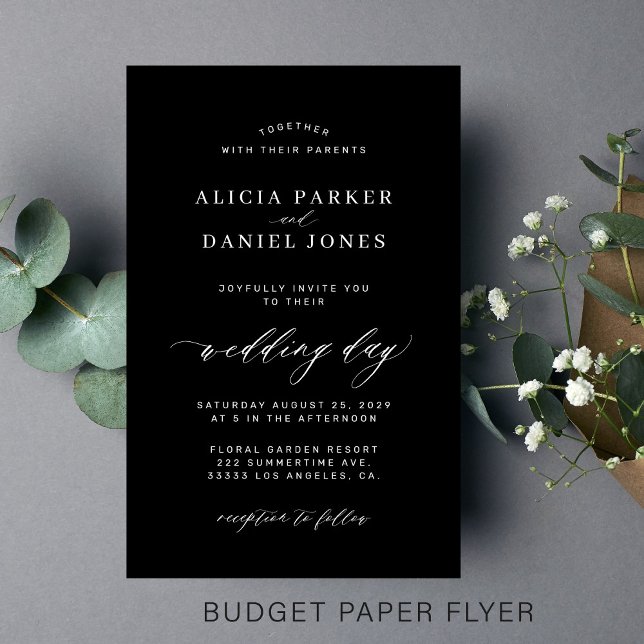 Budget simple minimalist black wedding invitation flyer (Creator Uploaded)