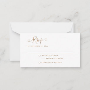 BUDGET Simple Minimalist Gold RSVP Wedding Card