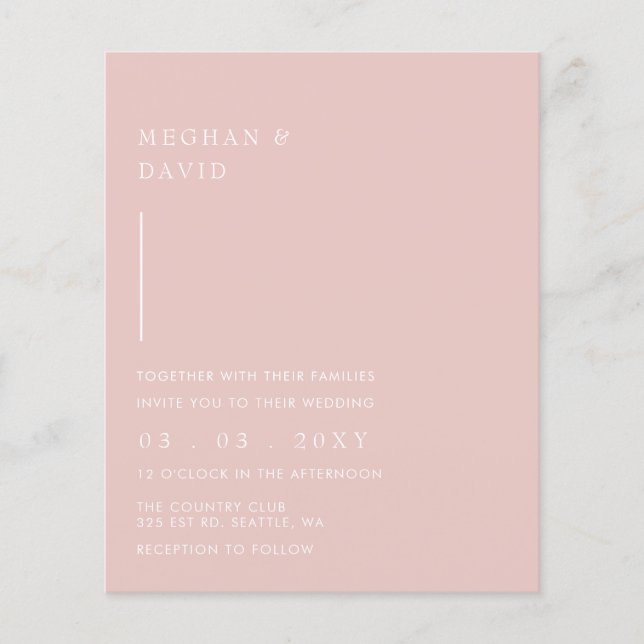 Budget Simple Modern Blush Wedding Invitation (Front)