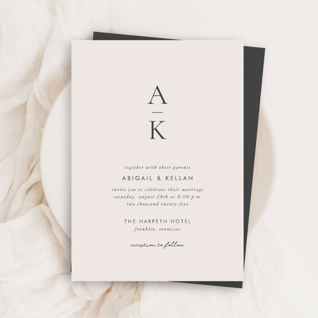 Budget Simple Modern Cream Grey Monogram Wedding Invitation (Creator Uploaded)