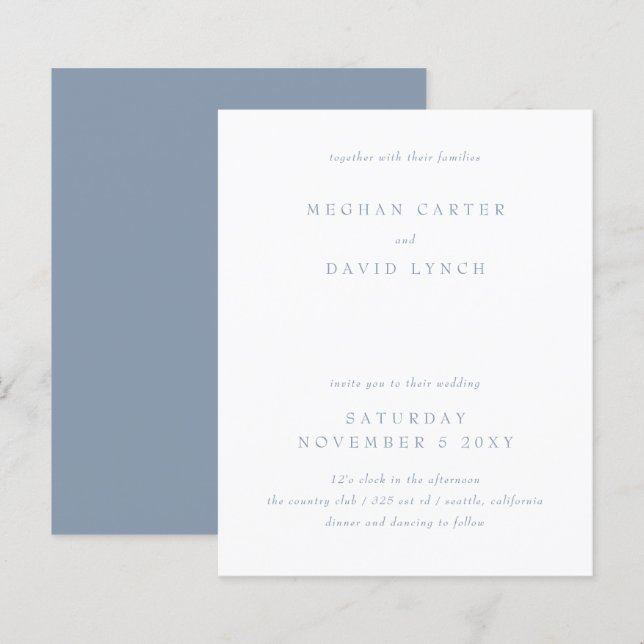 Budget Simple Modern Dusty Blue Wedding Invitation (Front/Back)